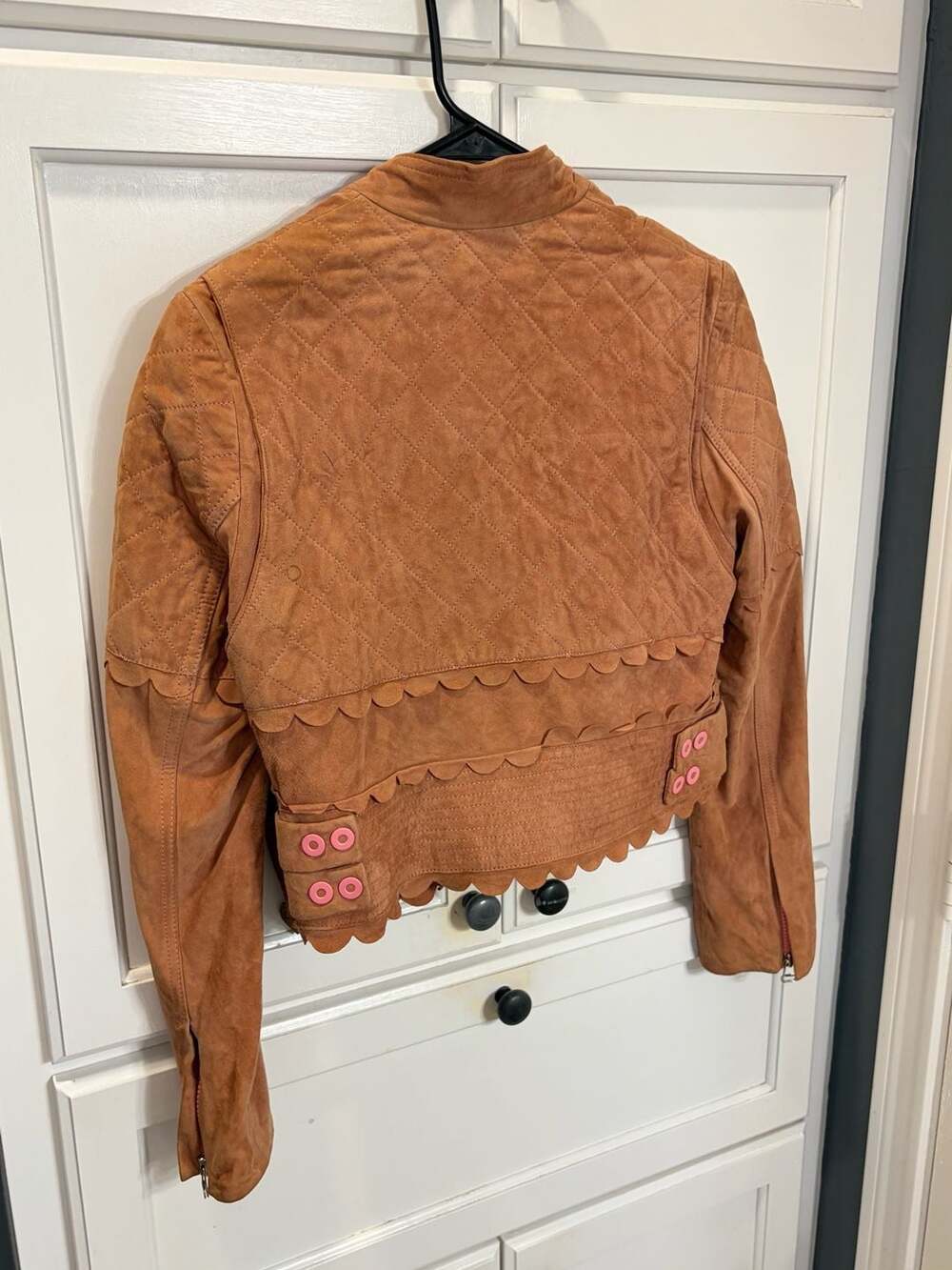 Rare Vintage Luella for Target Suede Moto Jacket Rust Pink Scallop Y2K Leather - Picture 9 of 13
